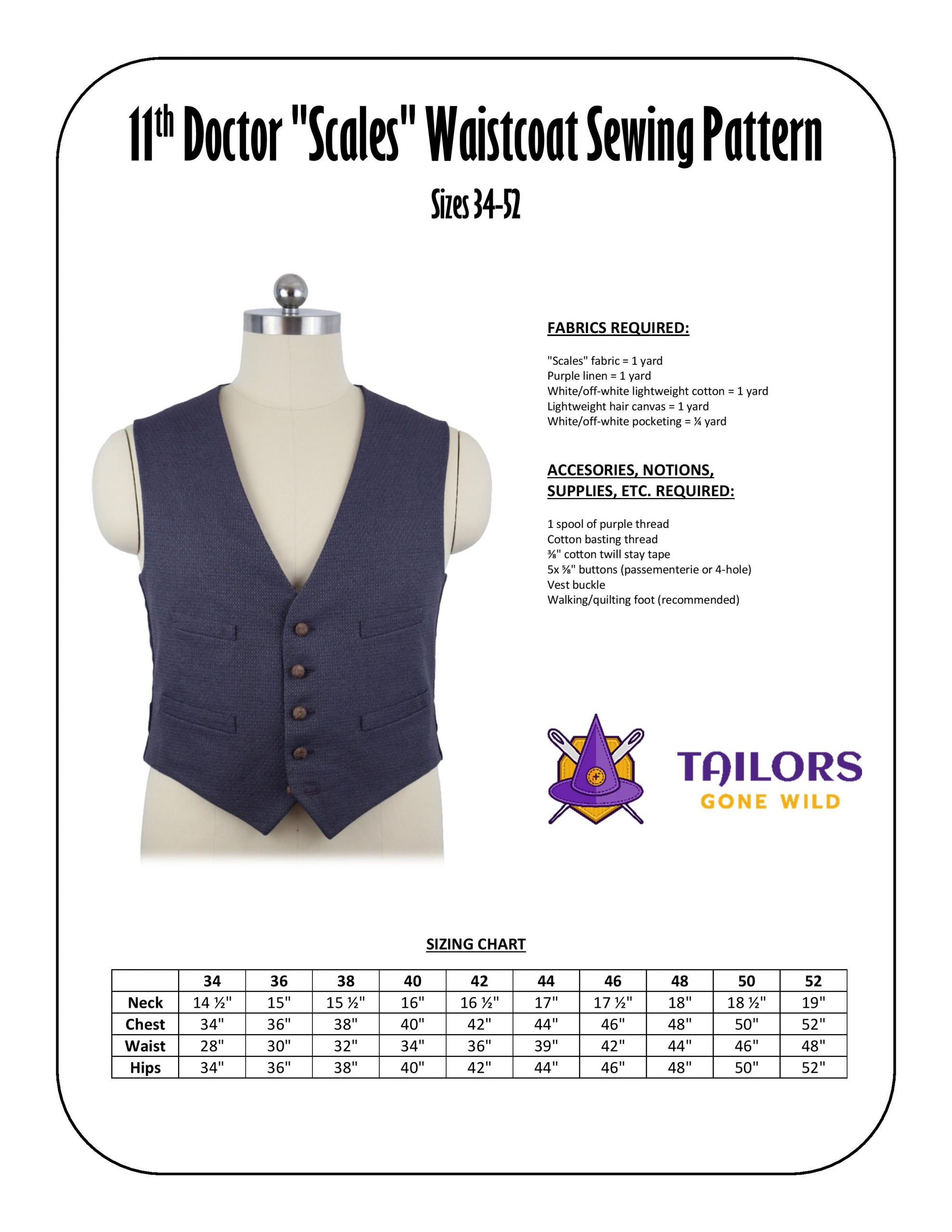 11th Doctor "scales" waistcoat sewing pattern - Tailors Gone Wild